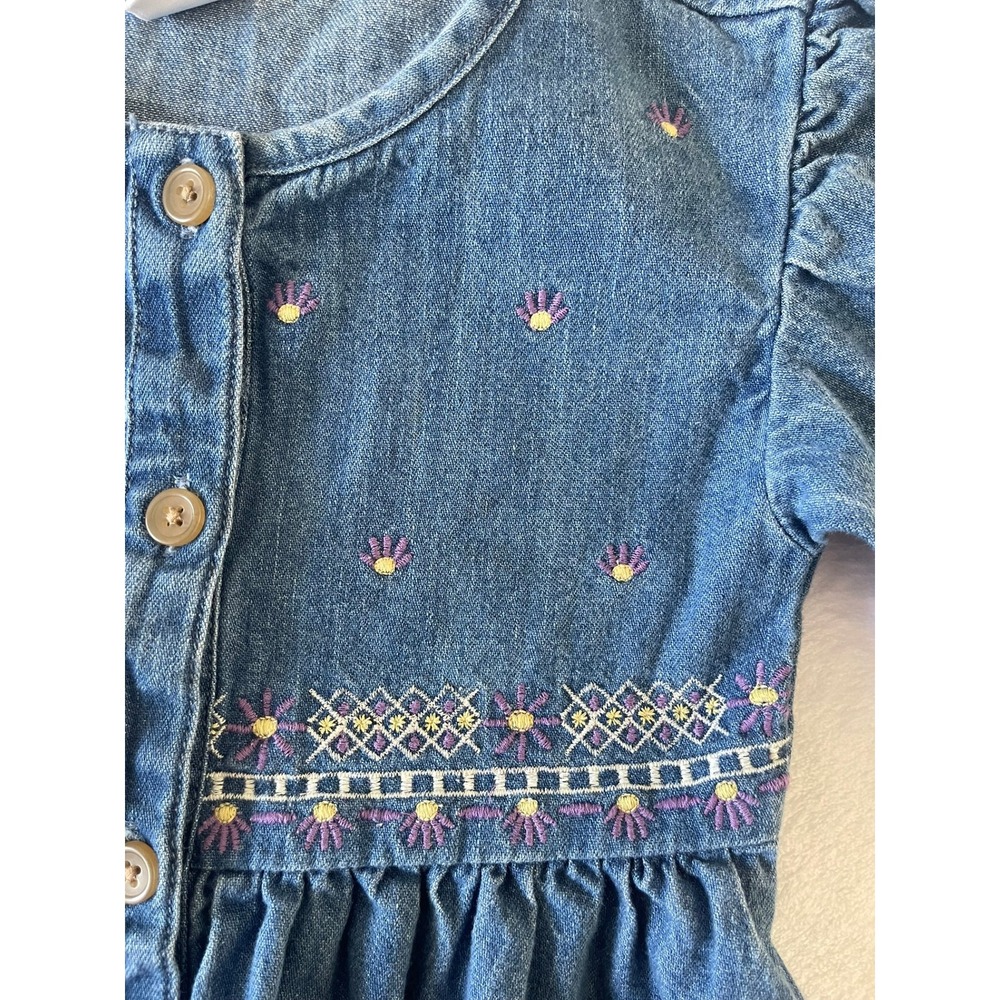 Old Navy Girls 4T Medium Wash Denim Embroidered Floral Button Front Dress - Picture 7 of 11
